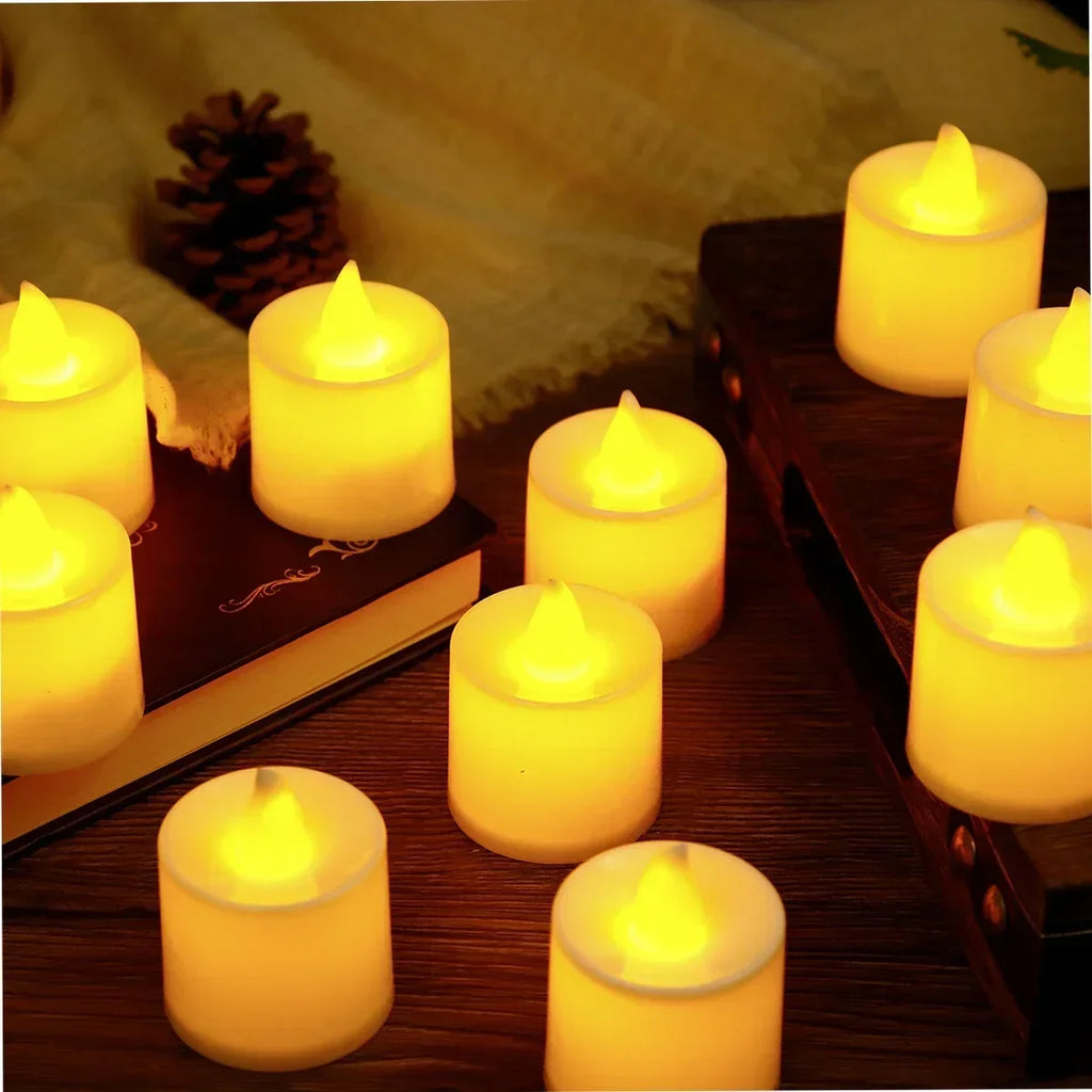 Flameless LED Tealights – 24 or 50 Pack Flickering Battery Tea Lights for Tables, Weddings & Christmas