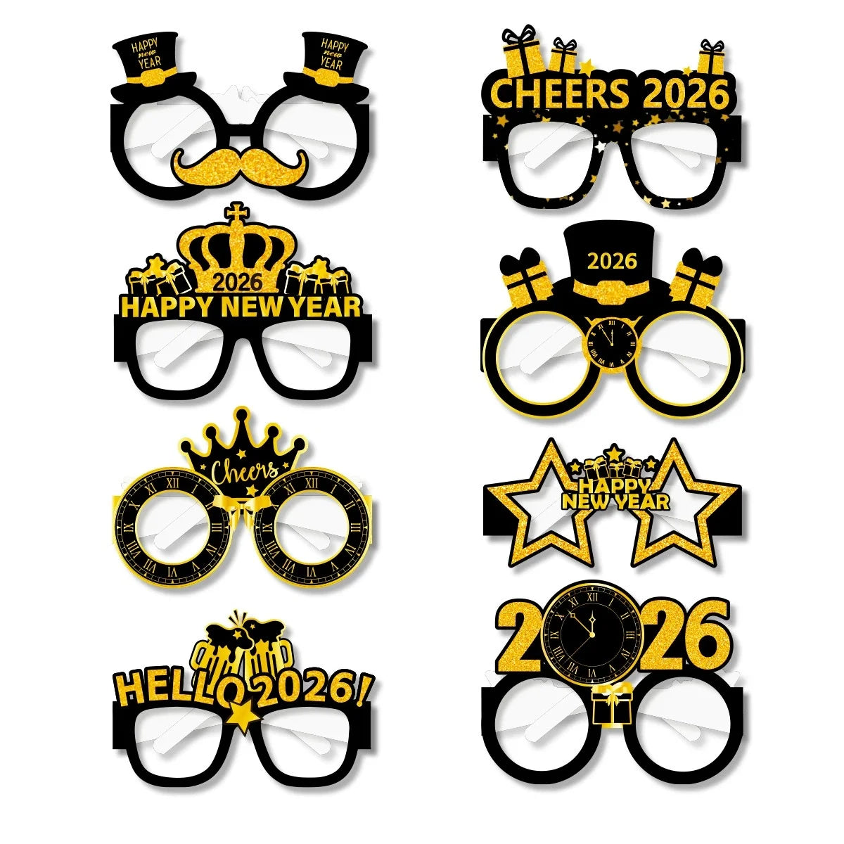 2027 Happy New Year Party Glasses – Black & Gold NYE Photo Prop Glasses