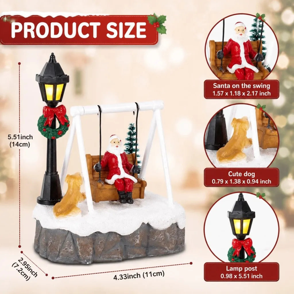 Light-Up Santa on a Swing – LED Christmas Village Figurine