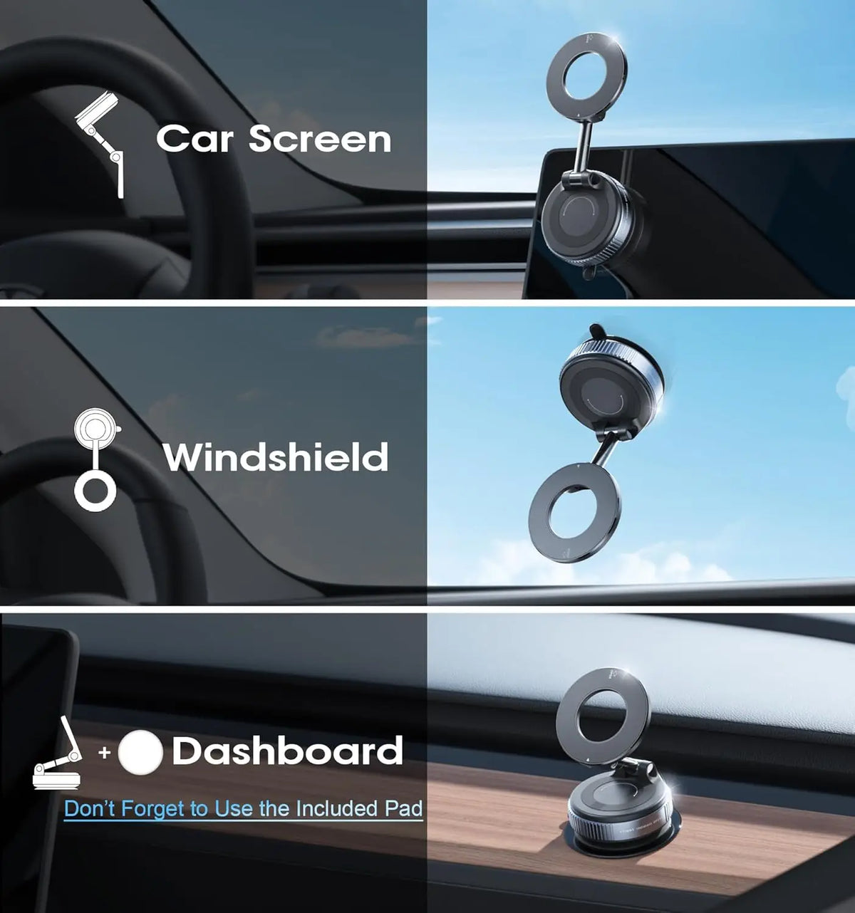 Phone mounted on a car dashboard