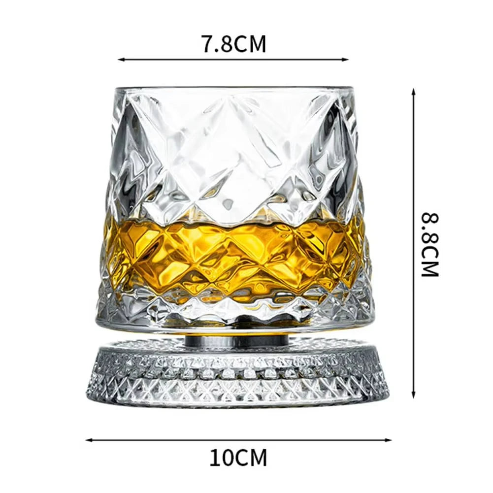 Spinning Whiskey Glasses Set of 2 – Rotating Whisky Tumblers with Glass Base, Gift for Him
