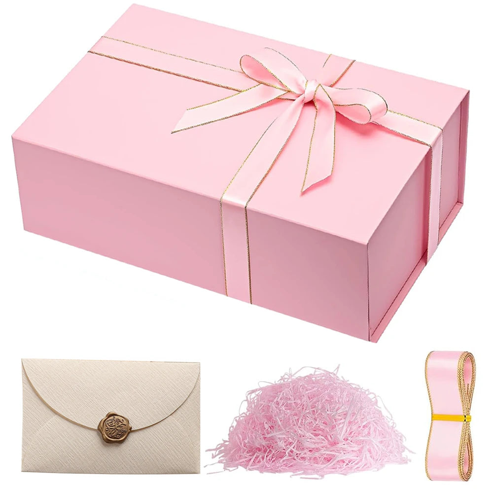 Magnetic Gift Box with Lid – Collapsible Rigid Present Box, 26.5 x 18 x 7.5 cm (1 or 4 Pack)