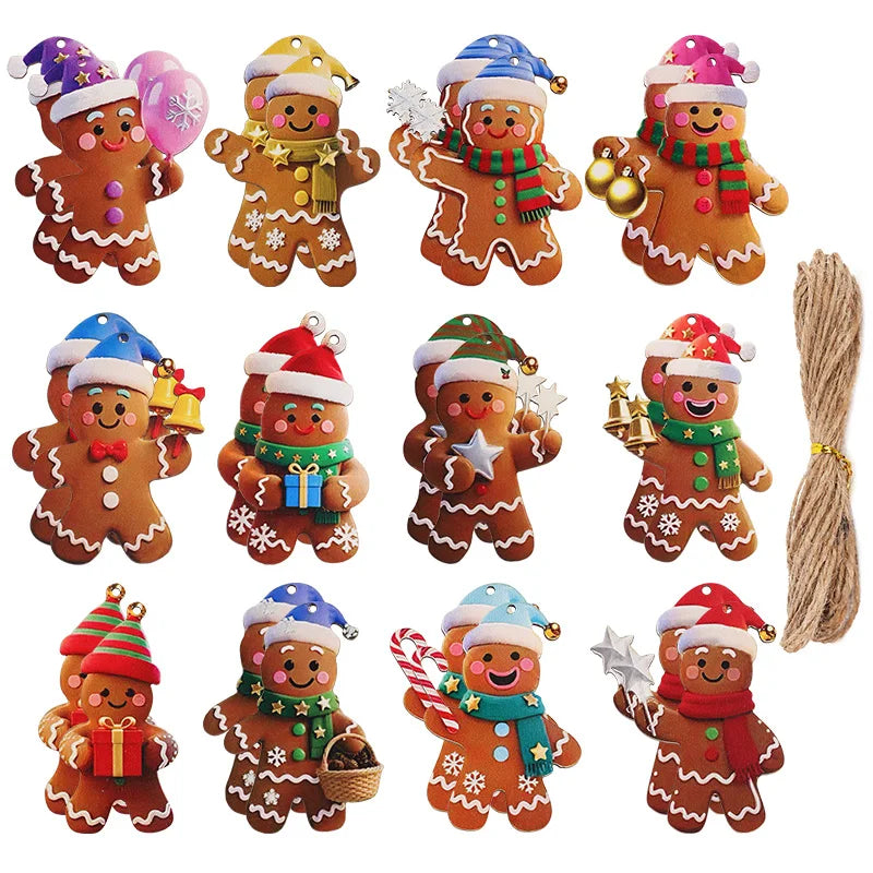 Wooden Gingerbread Man Ornaments – Christmas Tree Decorations (12 or 24 Pack)