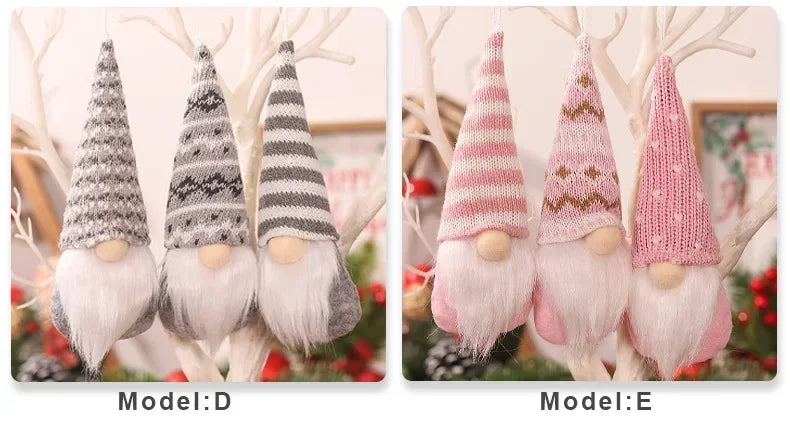 Christmas Gonk Plush Ornaments – Set of 3 Knitted Gnome Tree Decorations