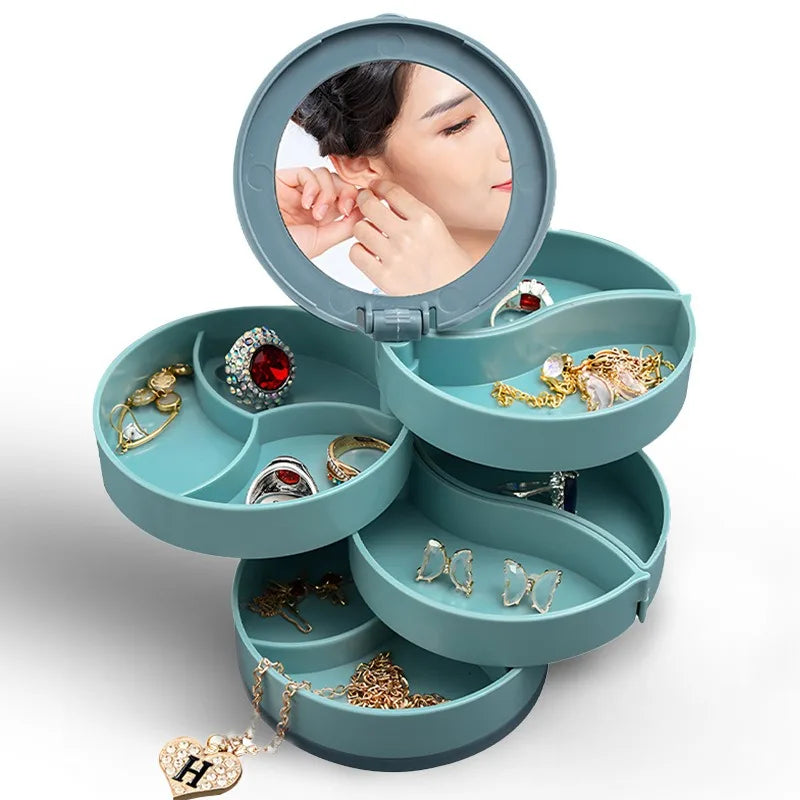 Rotating Jewellery Organiser with Mirror – Multi-Layer Jewellery Box