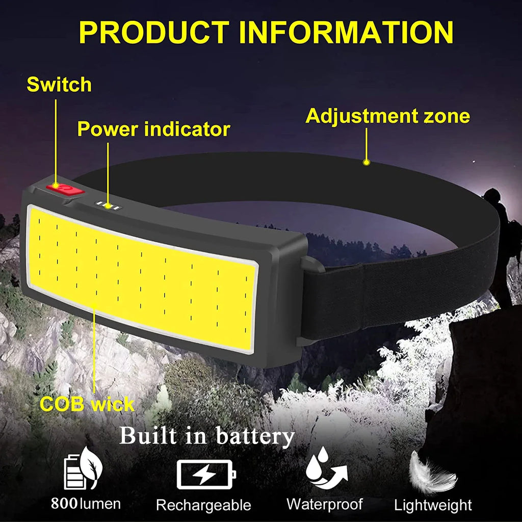 Rechargeable COB Headlamp – USB-C Head Torch for Camping & DIY