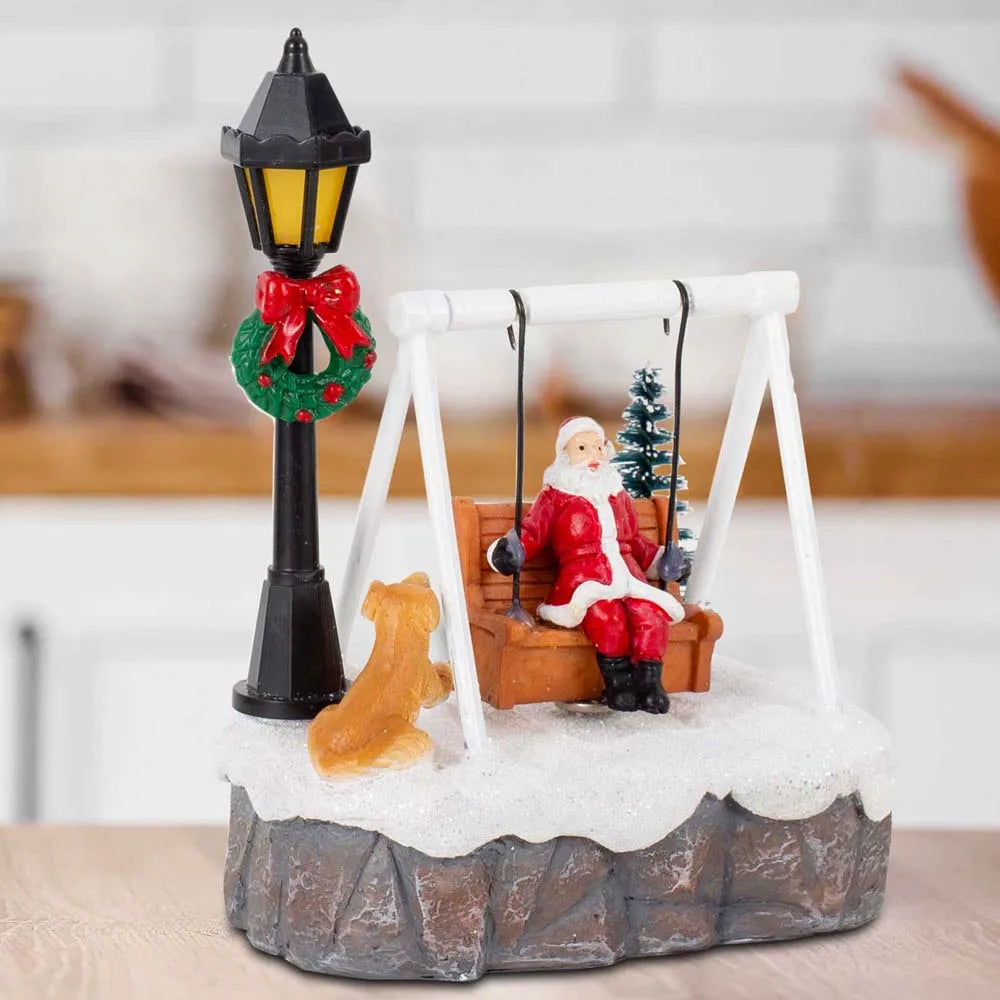 Light-Up Santa on a Swing – LED Christmas Village Figurine