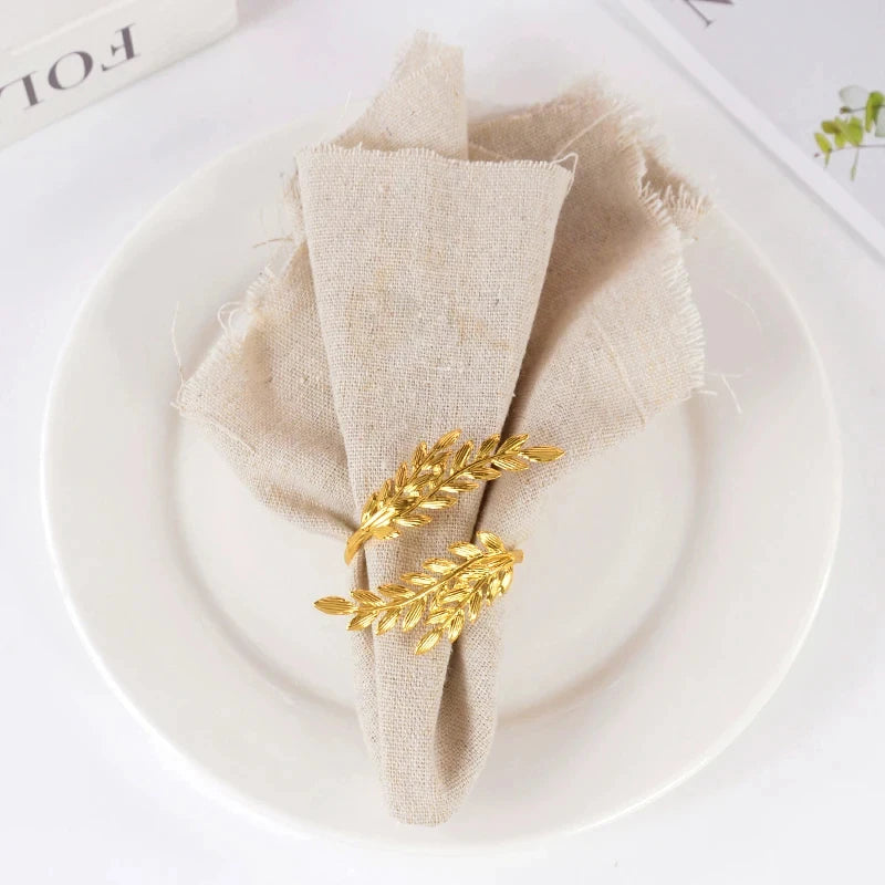 Gold Leaf Napkin Rings – Metal Napkin Holders for Christmas Table (1, 6 or 12)