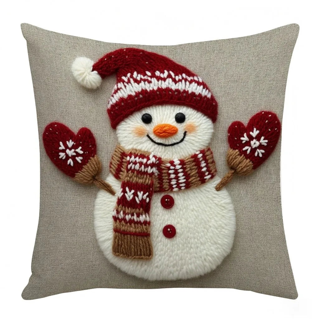 Christmas Cushion Cover 45 x 45 cm – Grey & Red Santa, Snowman & Reindeer