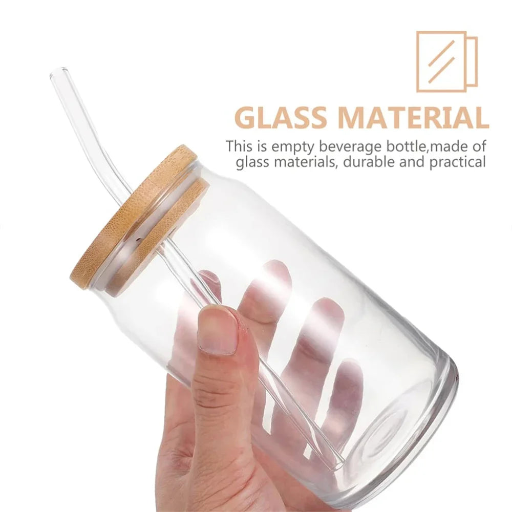 Can-Shaped Glass with Bamboo Lid & Straw – 350 ml or 550 ml Iced Coffee Glass