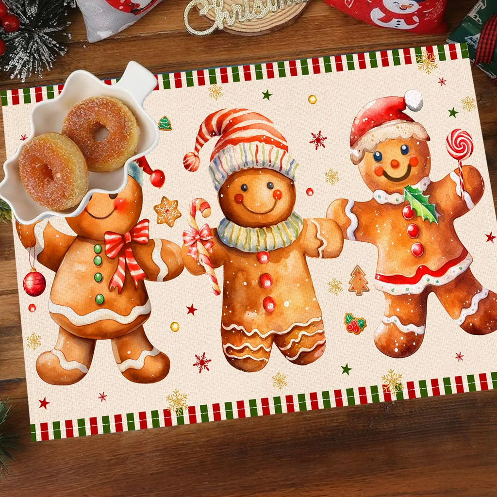 Linen Christmas Placemats – Santa & Festive Print Table Mats (1 or 4 Pack)