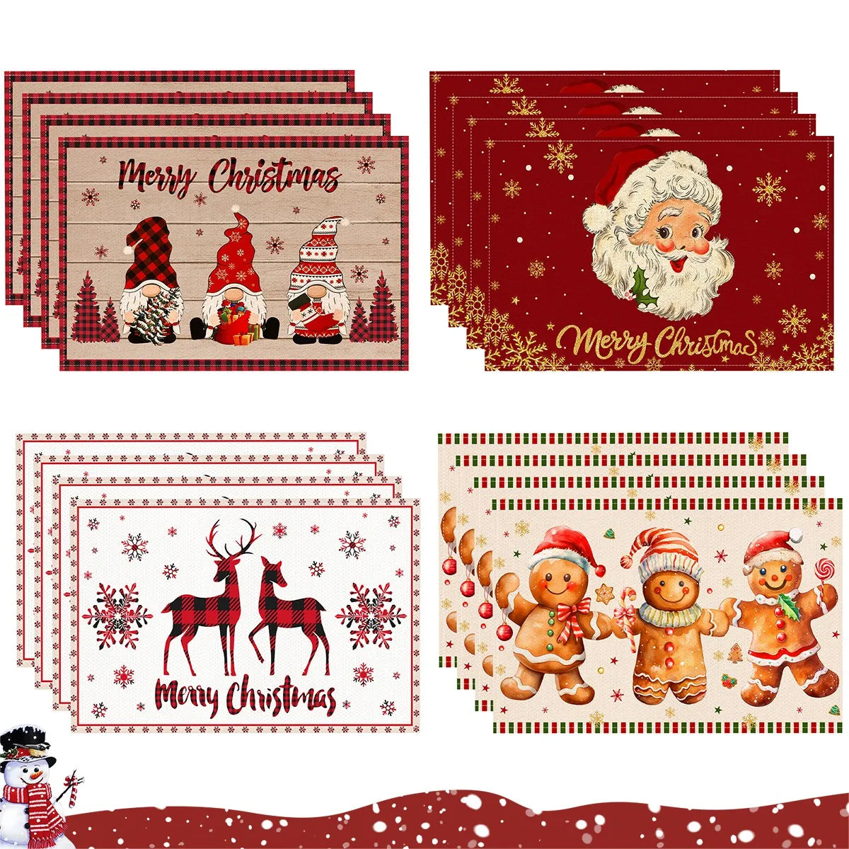 Linen Christmas placemats with Santa print