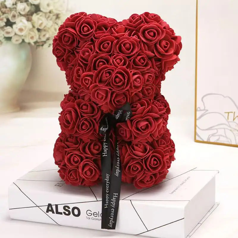 Rose Teddy Bear 25cm – Forever Rose Bear Gift for Her, With or Without Gift Box