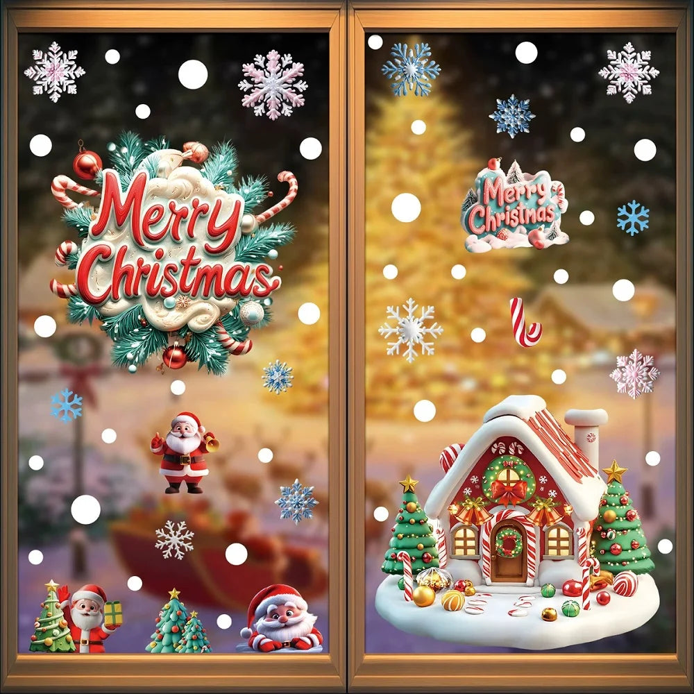 Christmas Window Clings – Reusable Gingerbread, Snowman & Santa Static Stickers