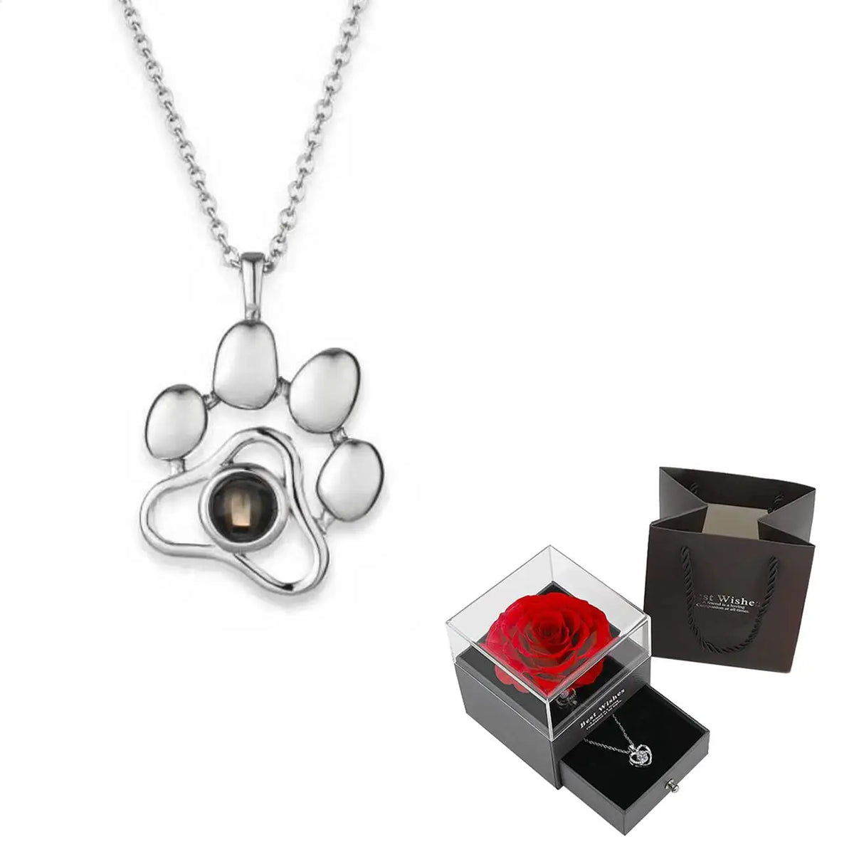 'I Love You' in 100 Languages Projection Necklace with Rose Gift Box