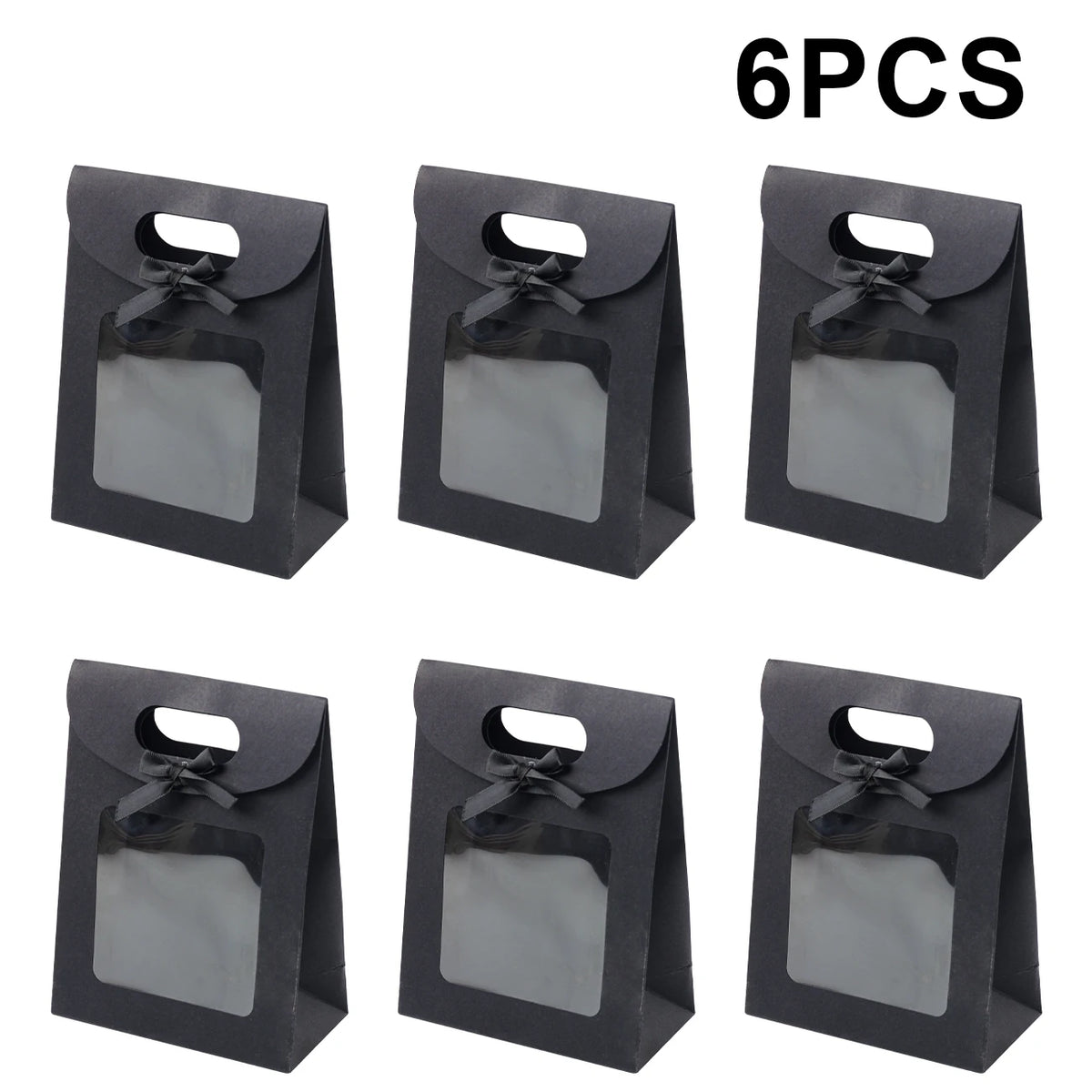 Kraft Paper Gift Bags with Window – Reusable Treat & Present Bags (6 or 12 Pack)