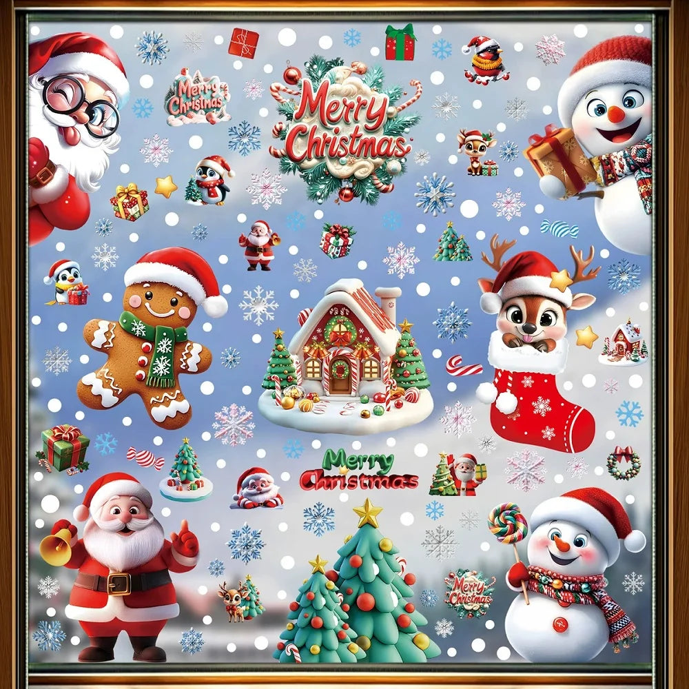 Christmas Window Clings – Reusable Gingerbread, Snowman & Santa Static Stickers