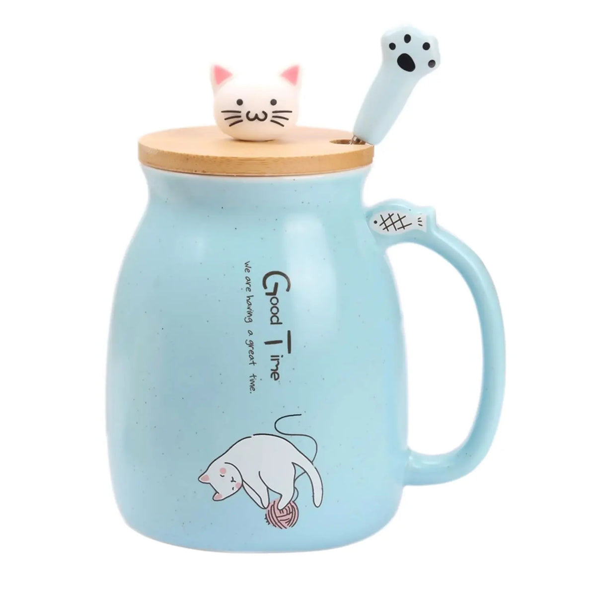 Cute Cat Mug with Lid & Spoon – Ceramic, 16oz