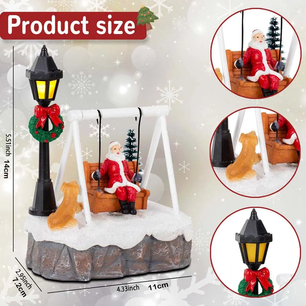 Light-Up Santa on a Swing – LED Christmas Village Figurine