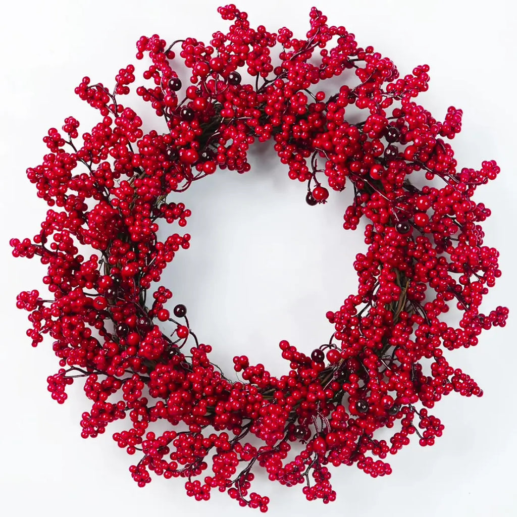 Handmade Christmas Wreath for Front Door – Red Berry, Cypress & Eucalyptus 45 cm