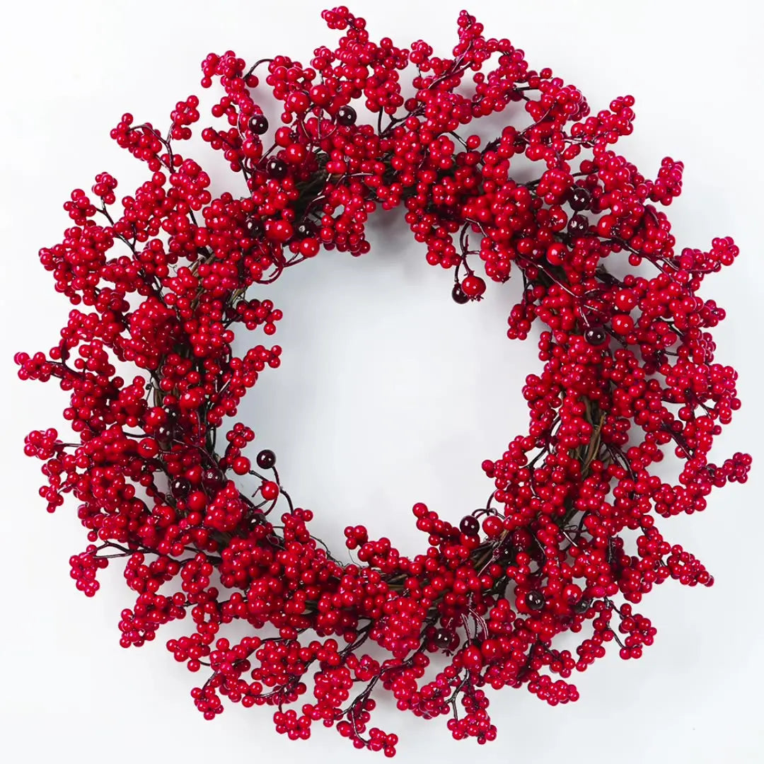 Handmade Christmas Wreath for Front Door – Red Berry, Cypress & Eucalyptus 45 cm