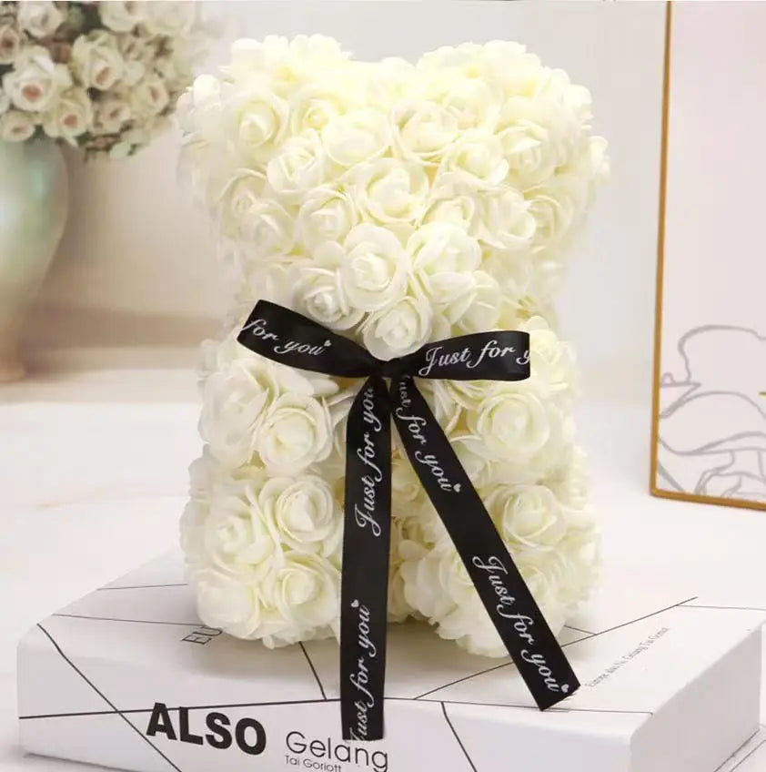 Rose Teddy Bear 25cm – Forever Rose Bear Gift for Her, With or Without Gift Box