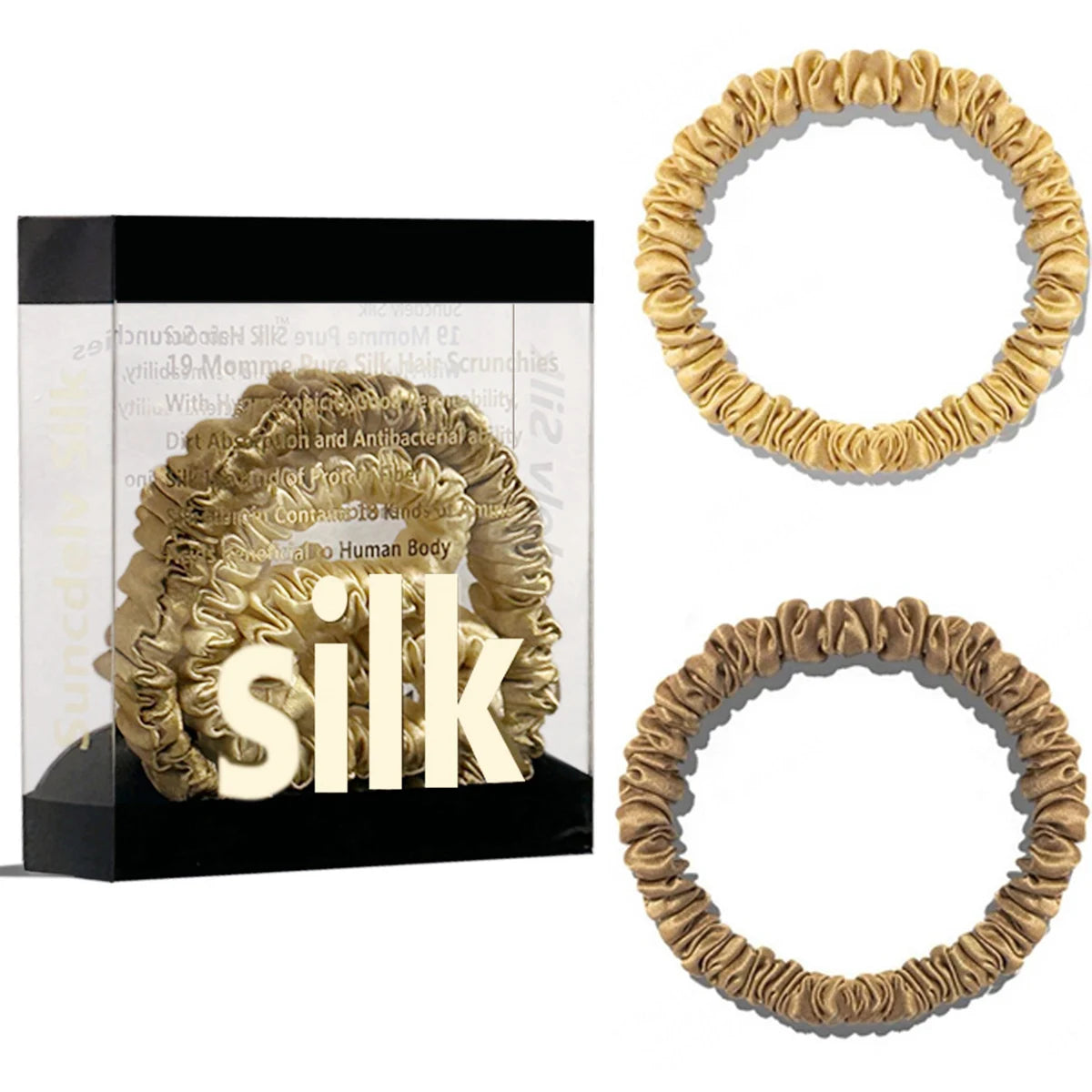 Mulberry Silk Scrunchie Gift Box – 2 Pack Real Silk Hair Ties