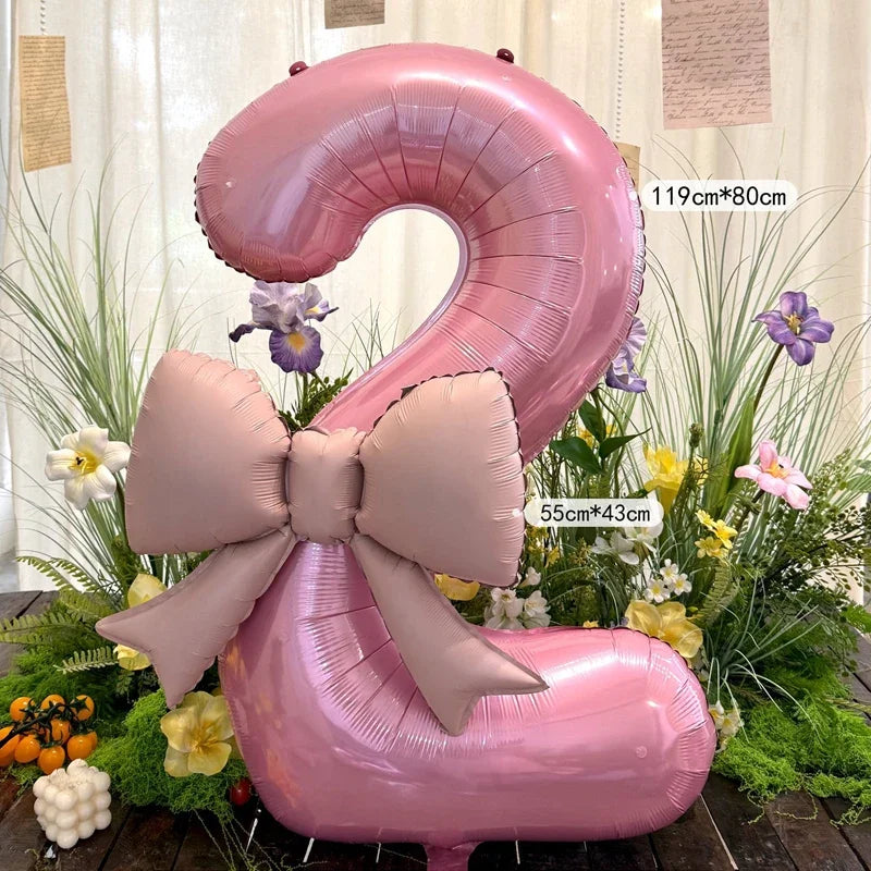 40 in Pink Bow Number Balloon – Giant Foil Birthday Number 0–9