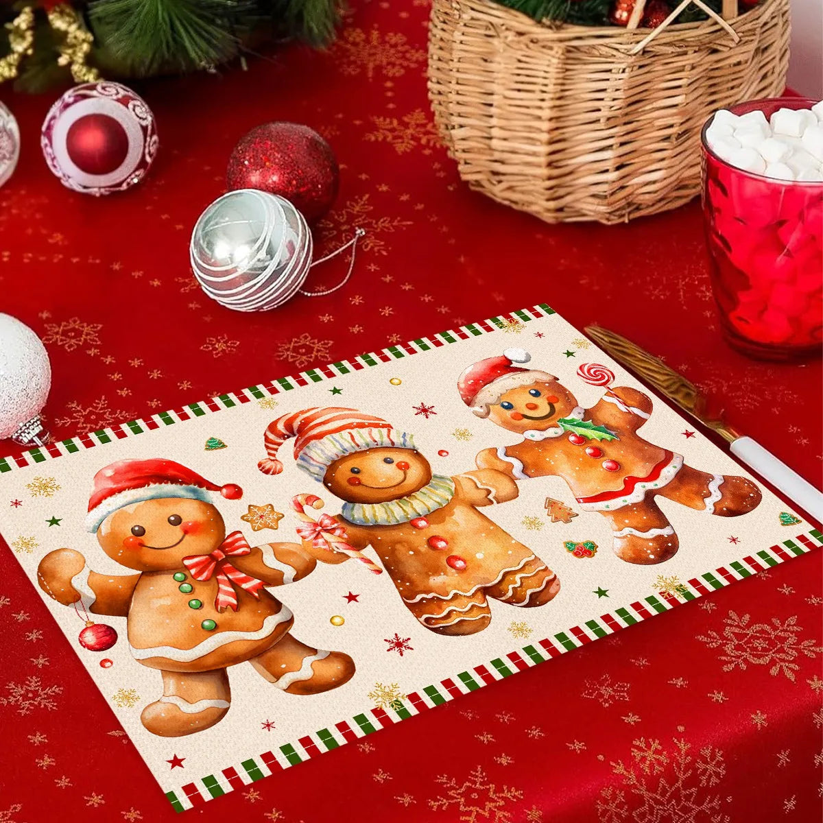 Linen Christmas Placemats – Santa & Festive Print Table Mats (1 or 4 Pack)
