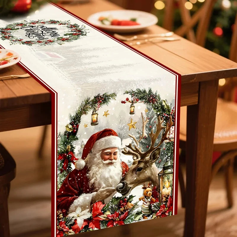 Vintage Santa Christmas Table Runner – 35 x 180 cm Festive Table Decoration (6 Designs)