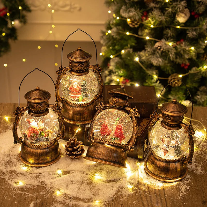 Christmas snow globe lantern glowing