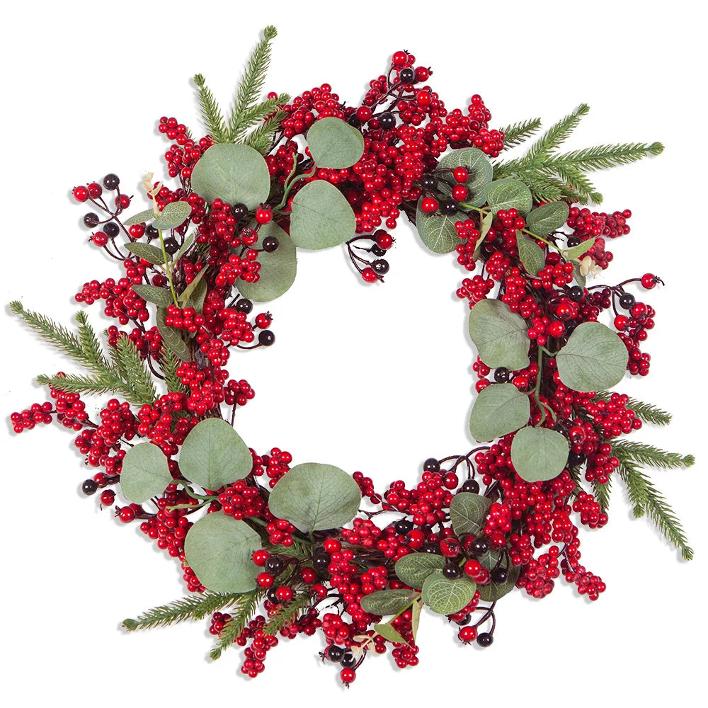 Handmade Christmas Wreath for Front Door – Red Berry, Cypress & Eucalyptus 45 cm