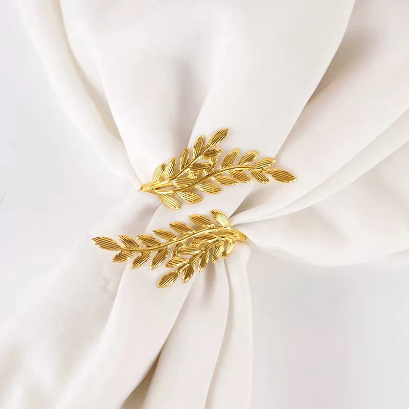 Gold leaf napkin ring on a table setting