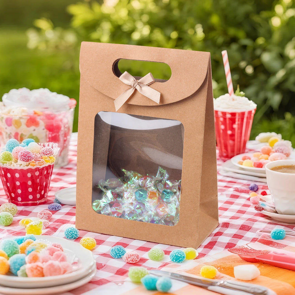 Reusable kraft treat bag with gifts