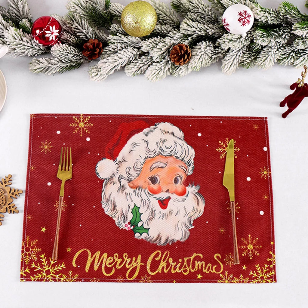 Linen Christmas Placemats – Santa & Festive Print Table Mats (1 or 4 Pack)