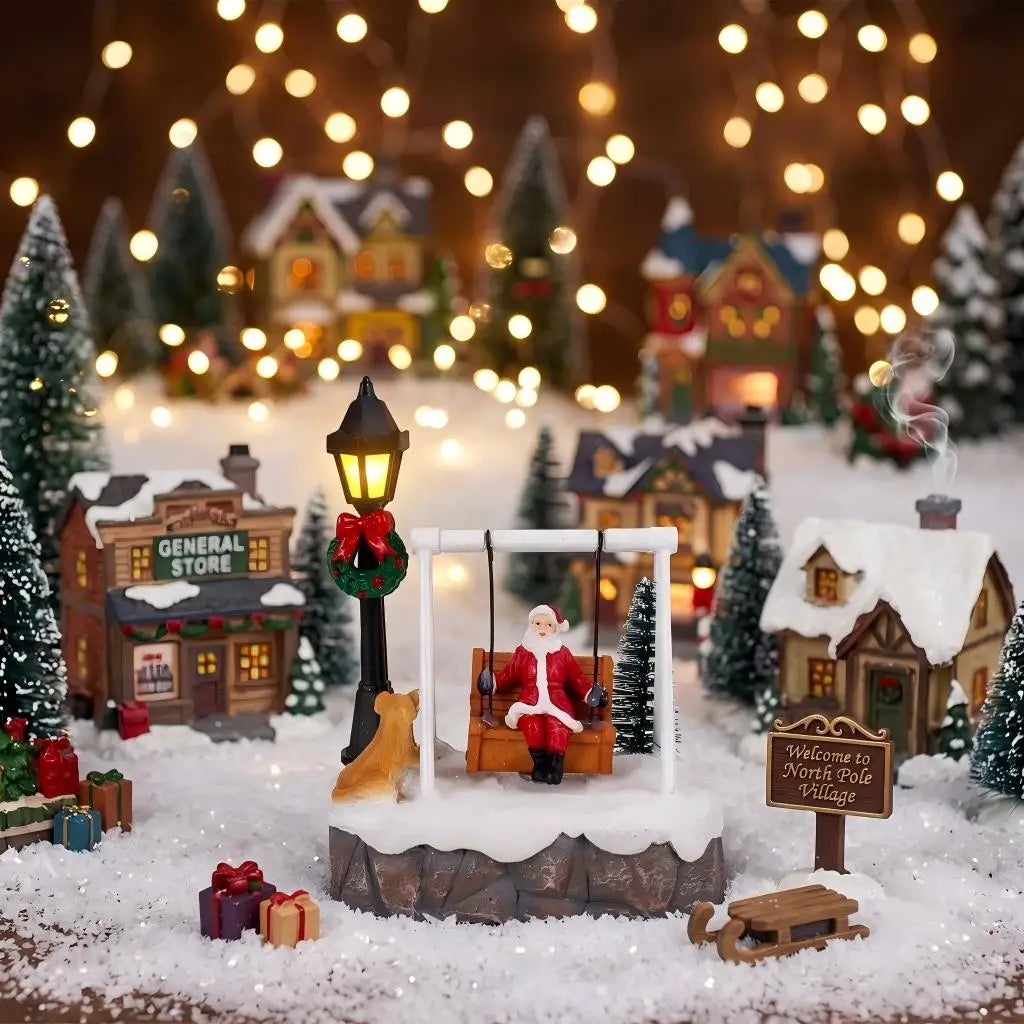 Light-Up Santa on a Swing – LED Christmas Village Figurine