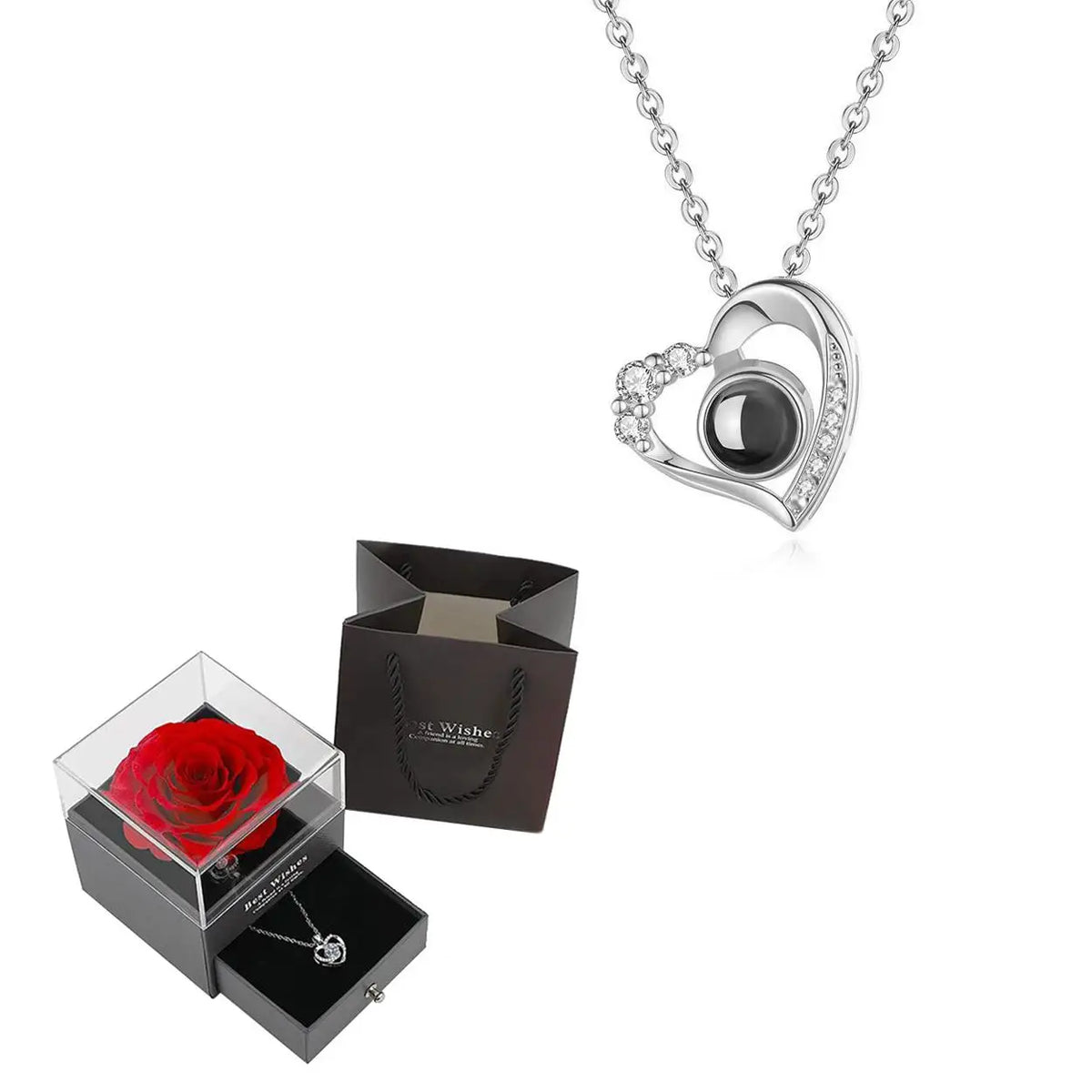 'I Love You' in 100 Languages Projection Necklace with Rose Gift Box