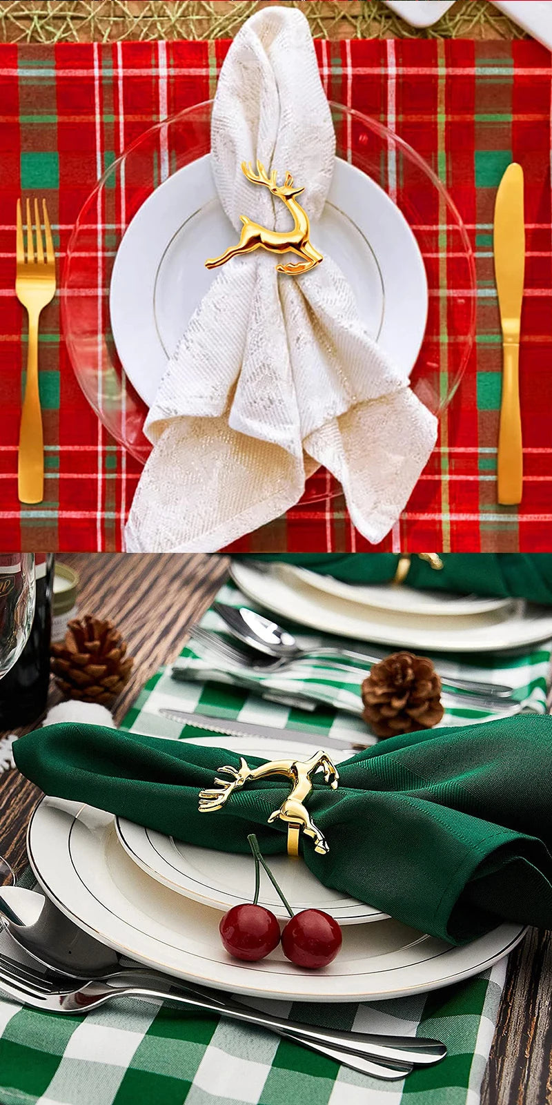Reindeer Napkin Rings – Gold or Silver Christmas Napkin Holders (1, 6 or 12)