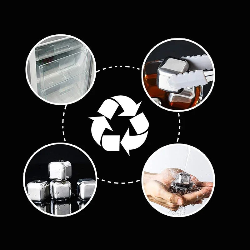 Stainless Steel Whisky Stones with Tongs – Reusable Ice Cubes (4, 6 or 8)