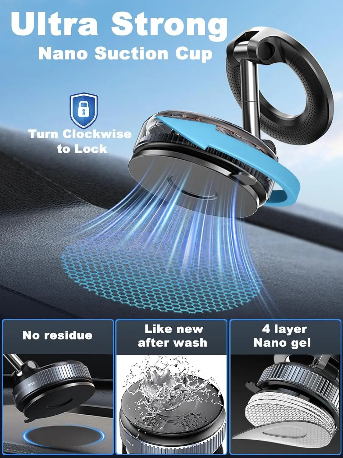 Magnetic Car Phone Holder – Suction Cup 360° Dashboard & Windscreen Mount