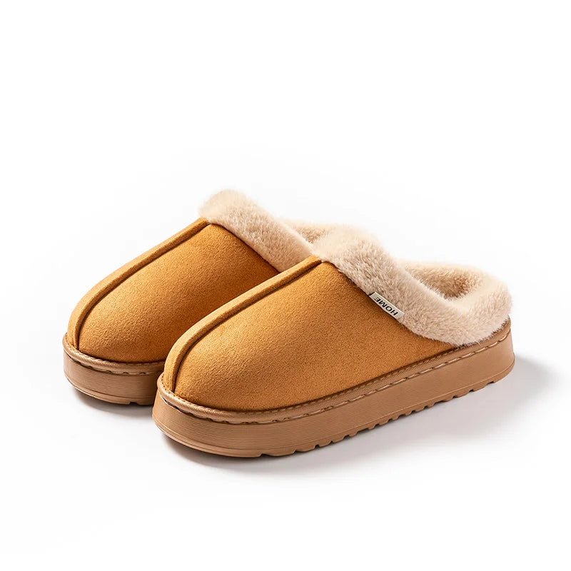 Thick-sole fluffy slippers worn indoors
