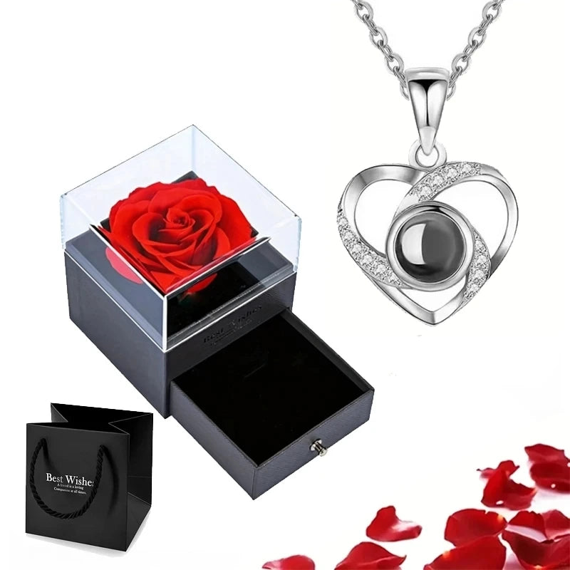 'I Love You' in 100 Languages Projection Necklace with Rose Gift Box