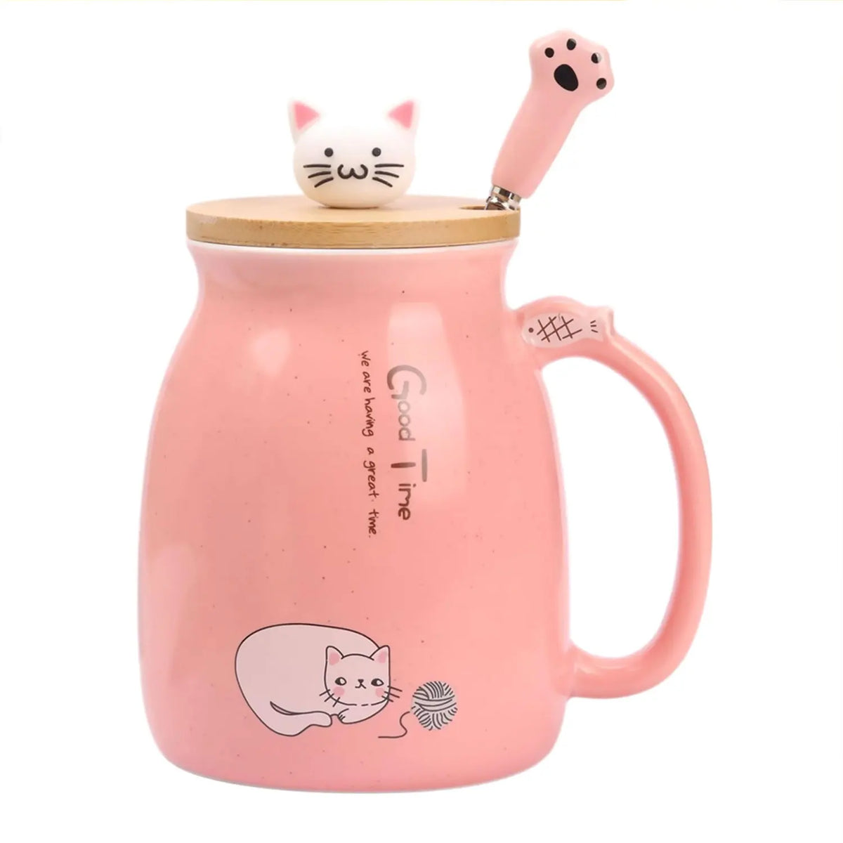 Cute Cat Mug with Lid & Spoon – Ceramic, 16oz