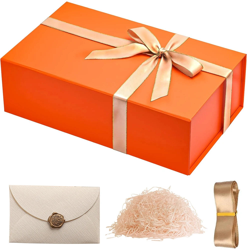 Magnetic Gift Box with Lid – Collapsible Rigid Present Box, 26.5 x 18 x 7.5 cm (1 or 4 Pack)