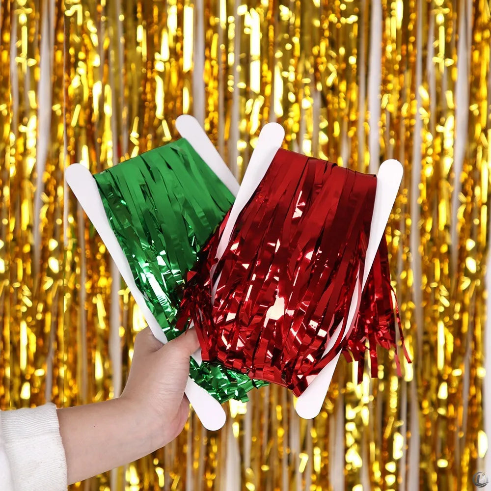 Metallic foil fringe curtain