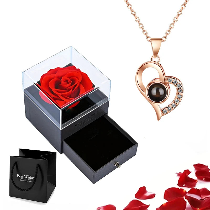 'I Love You' in 100 Languages Projection Necklace with Rose Gift Box