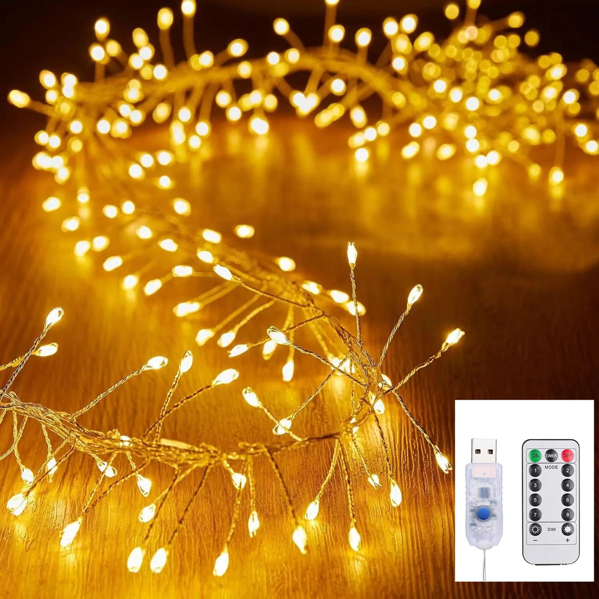 Firecracker Fairy Lights with Remote – USB Cluster LED Lights (3, 6 or 9 m)