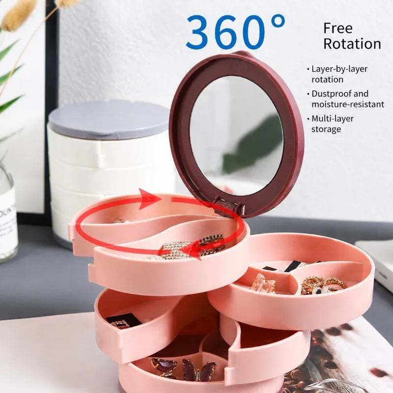 Rotating Jewellery Organiser with Mirror – Multi-Layer Jewellery Box