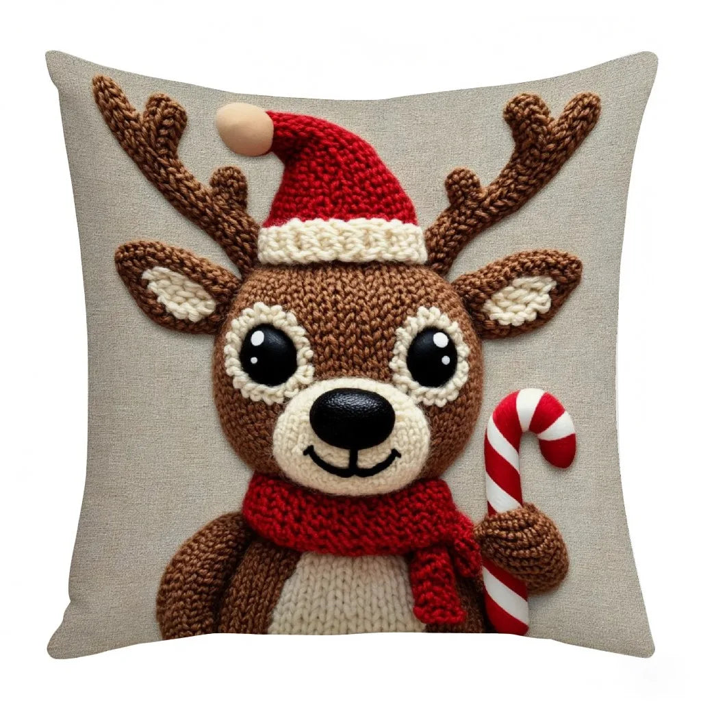 Christmas Cushion Cover 45 x 45 cm – Grey & Red Santa, Snowman & Reindeer