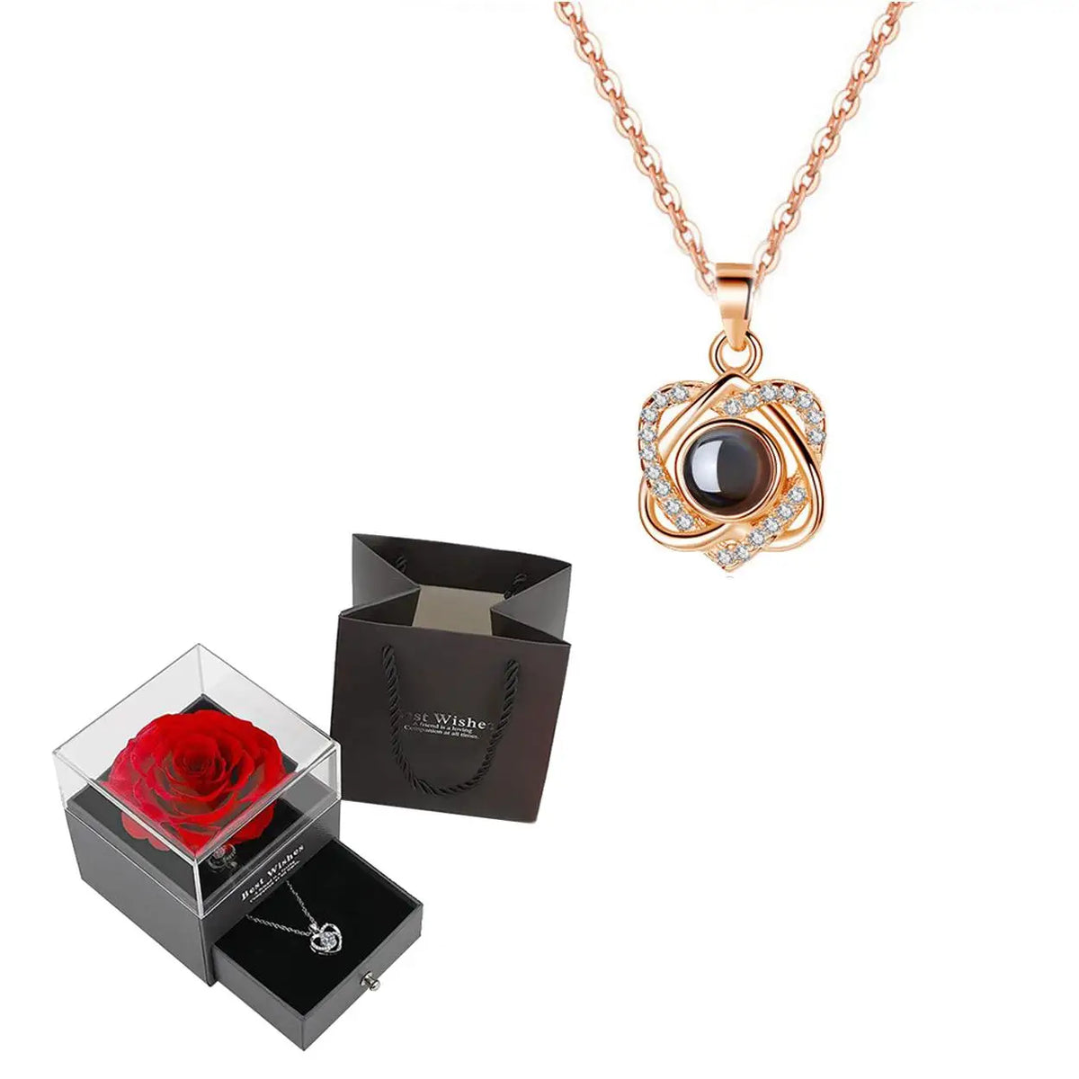 'I Love You' in 100 Languages Projection Necklace with Rose Gift Box